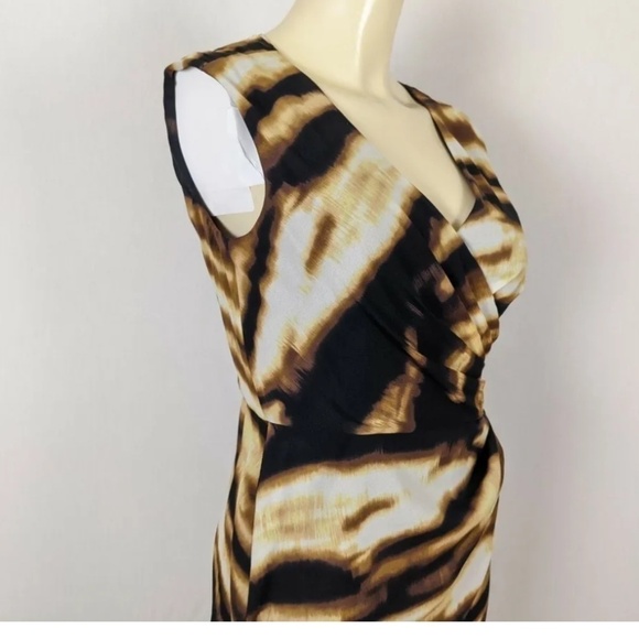 Ann Taylor Sheath Dress Silk Ruched Sides Sleeveless Neutral Black Brown Cream - Picture 7 of 13